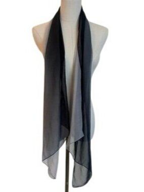 Sheer Silk Blend Black Gray Lightweight Scarf 20x75 Inches Hombre Gauzy Long